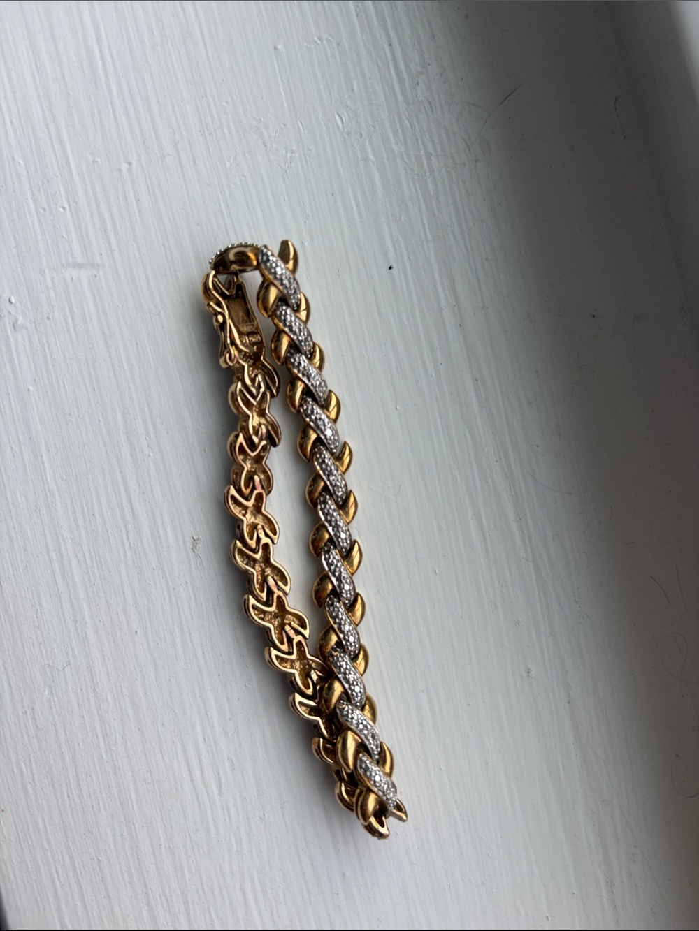 Vintage Ross-Simons 925 Sterling Gold Vermeil Pavé X Link Tennis Bracelet